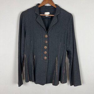 Neesh By Dar‎ Jacket Womens Large Gray Linen Wool Blend Button Up Blazer V-Neck